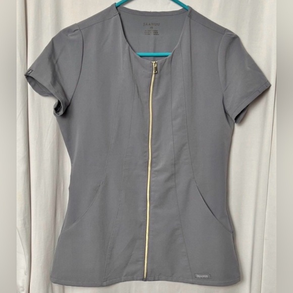 Jaanuu Gray Gold Zip Scrub Top Size XS - Picture 2 of 12